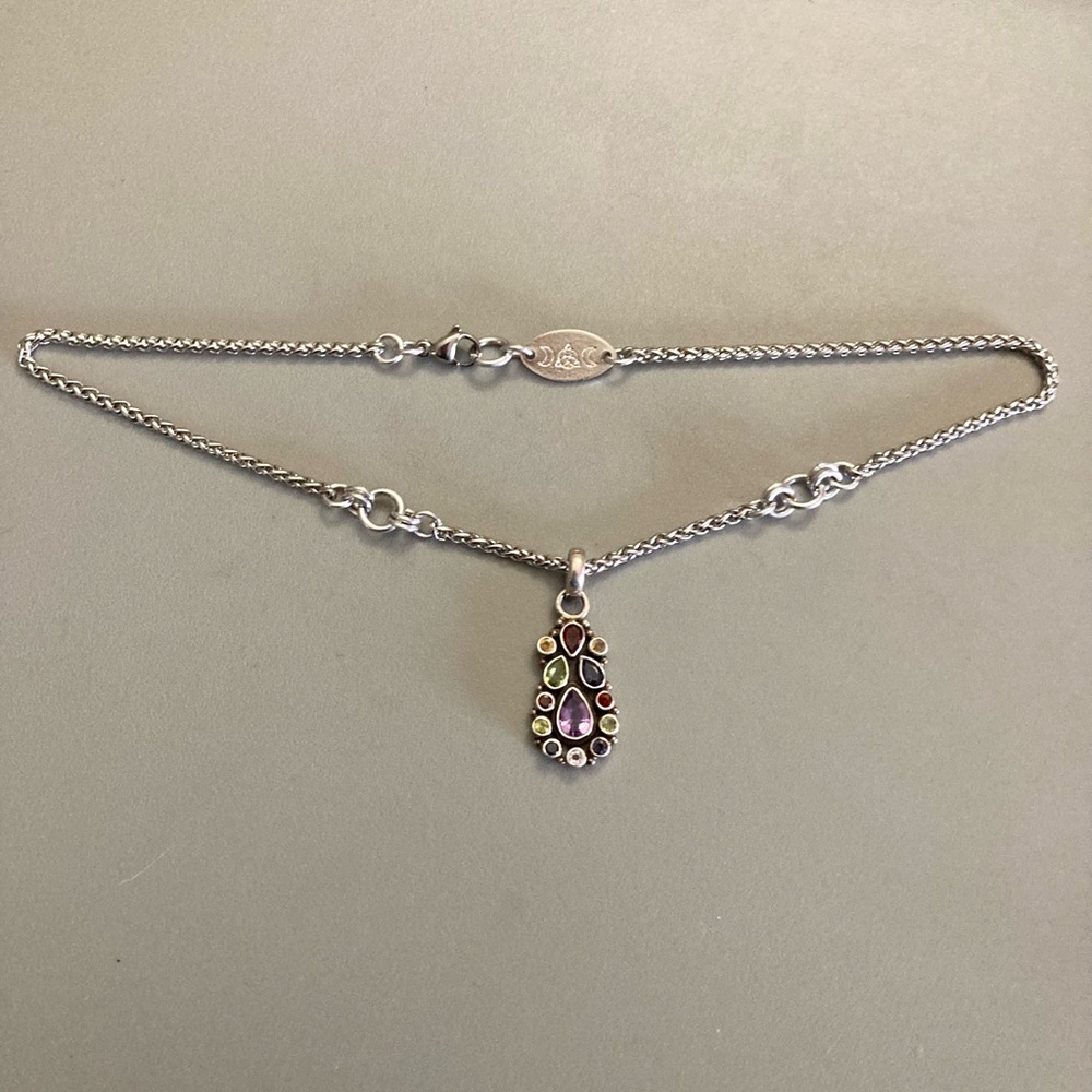 925 sterling silver genuine multi gemstone charm stainless steel chain necklace - Picture 7 of 9